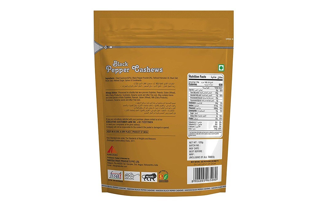 Nakodas Freshly Roasted Black Pepper Cashews   Pack  120 grams